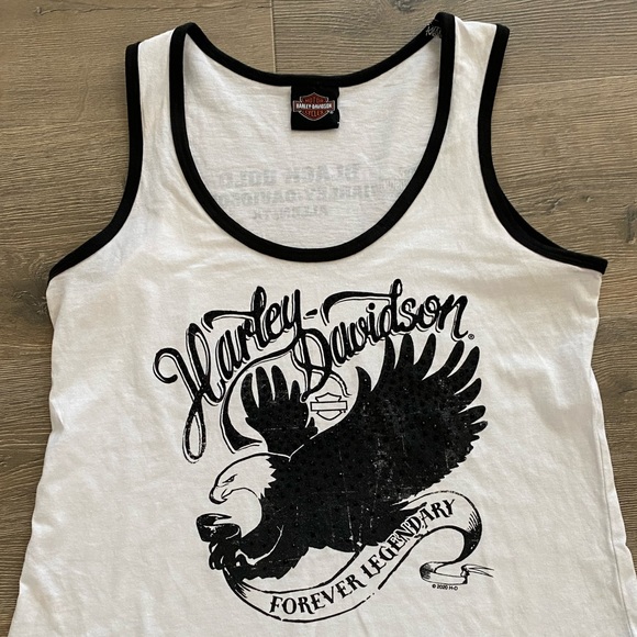 Harley Davidson Rhinestone Bling Eagle Tank Top Black & White - Picture 2 of 7